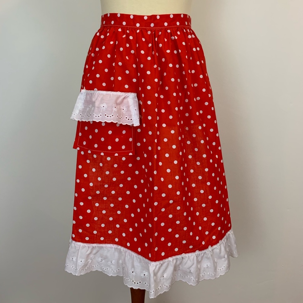 Christmas Polkadot Apron with Frilly Trim